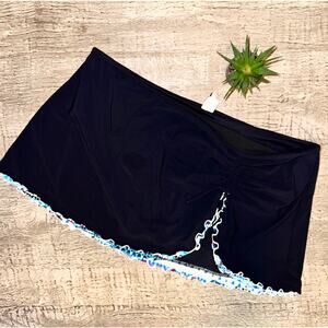Gottex 16W Black Ruffle Trim Swim Skirt‎ Plus Size High Waist Skort Flirty Retro